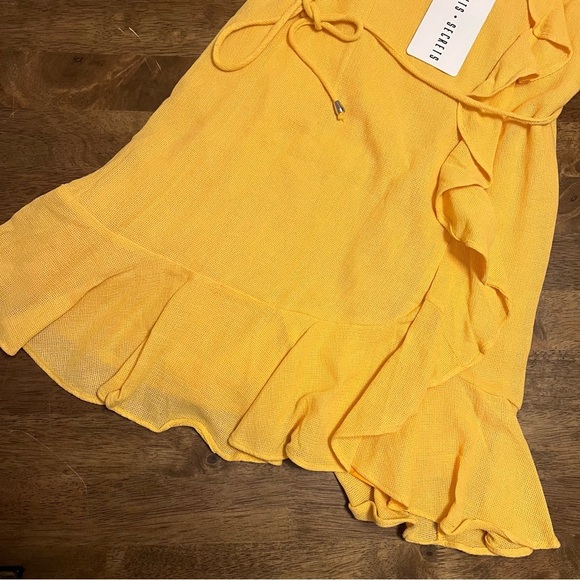 NWT Saints & Secrets Hart Flowy Chiffon Yellow Ruffle Mini Dress Yellow Sz Large - Picture 6 of 12